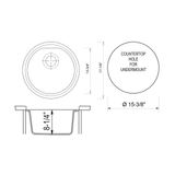 ALFI AB1717UM-BLA Black 17" Undermount Round Granite Composite Kitchen Prep Sink