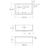 ALFI Brand AB3018UD-BM 30" Undermount / Drop-in Fireclay Kitchen Sink in Matte Black