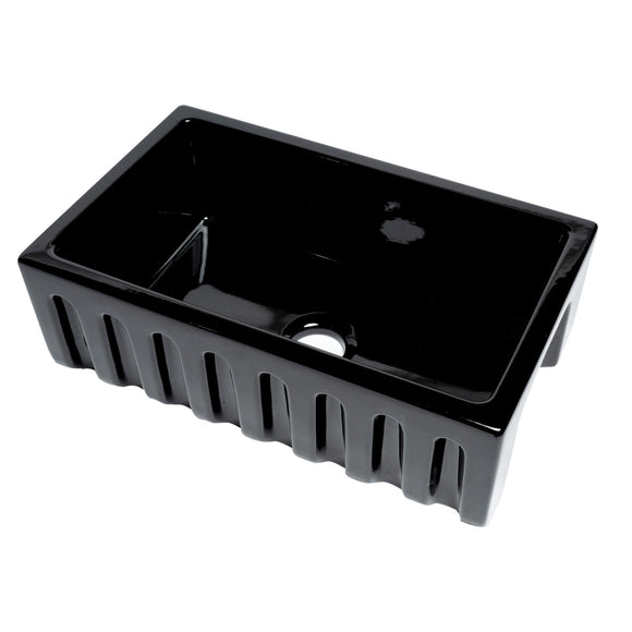 ALFI AB3018HS-BG 30" Black Gloss Reversible Smooth / Fluted Fireclay Farm Sink