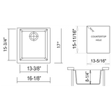 ALFI AB1720UM-BLA Black 17" Undermount Rectangular Granite Composite Prep Sink