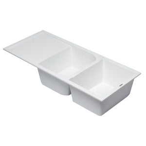 ALFI AB4620DI-W White 46" Double Bowl Granite Composite Sink with Drainboard