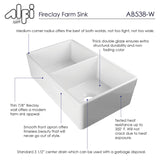 ALFI AB538-W White 32" Smooth Apron Double Bowl Fireclay Farmhouse Kitchen Sink