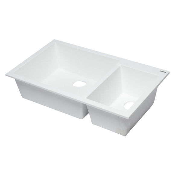 ALFI AB3319UM-W White 34" Double Bowl Undermount Granite Composite Kitchen Sink