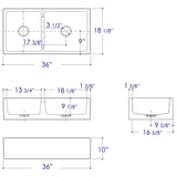 ALFI AB3618DB-W 36" White Smooth Apron Wall Fireclay Double Bowl Farm Sink
