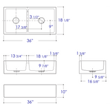 ALFI AB3618DB-B 36" Biscuit Smooth Apron Wall Fireclay Double Bowl Farm Sink