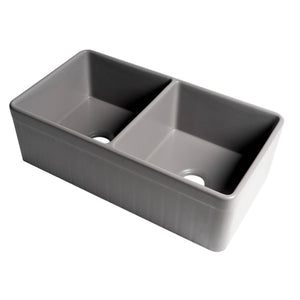 ALFI Brand ABF3318D-GM Gray Matte Smooth Apron 33" x 18" Double Bowl Fireclay Farm Sink