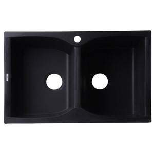 ALFI AB3220DI-BLA Black 32" Drop-In Double Bowl Granite Composite Kitchen Sink