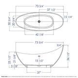 ALFI Brand AB9951 73" White Solid Surface Smooth Resin Soaking Slipper Bathtub