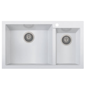 ALFI AB3319DI-W White 34" Double Bowl Drop In Granite Composite Kitchen Sink