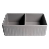 ALFI Brand ABF3318D-GM Gray Matte Smooth Apron 33" x 18" Double Bowl Fireclay Farm Sink