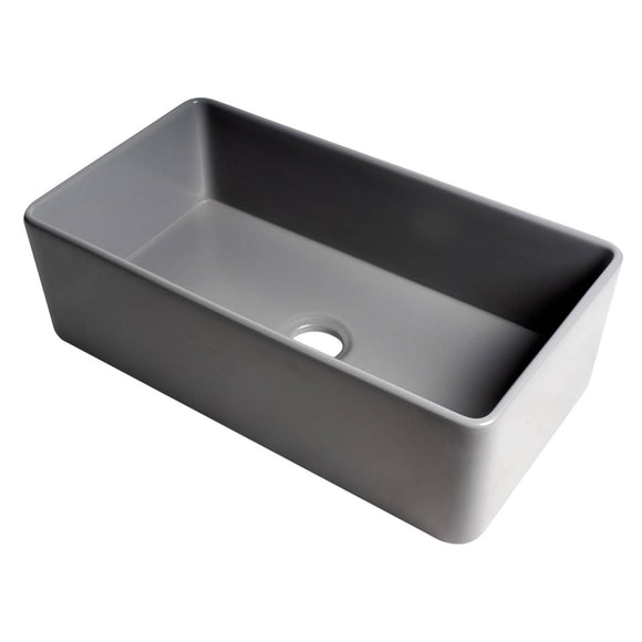 ALFI Brand ABF3318S-GM Gray Matte Smooth Apron 33" x 18" Single Bowl Fireclay Farm Sink