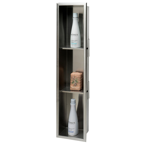 ALFI ABN0836-BSS 8 x 36 Brushed Stainless Steel Vertical Triple Shelf Bath Shower Niche